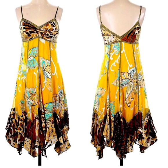 Sue Wong Dresses & Skirts - Vintage Sue Wong Yellow Silk Butterfly Leopard Dress Size 8